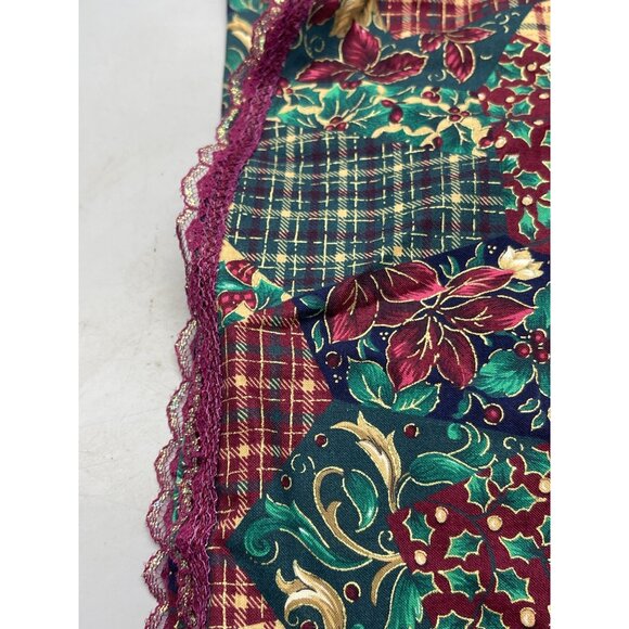 Christmas table cloth dinning decor red green lace border bows ivy 58x78" READ - Picture 4 of 7